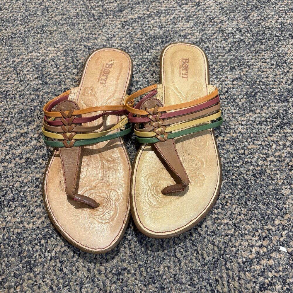 BORN Women's Hoda Slide Sandal in Citrus Multi Color Thong Size 9 EU 40.5
